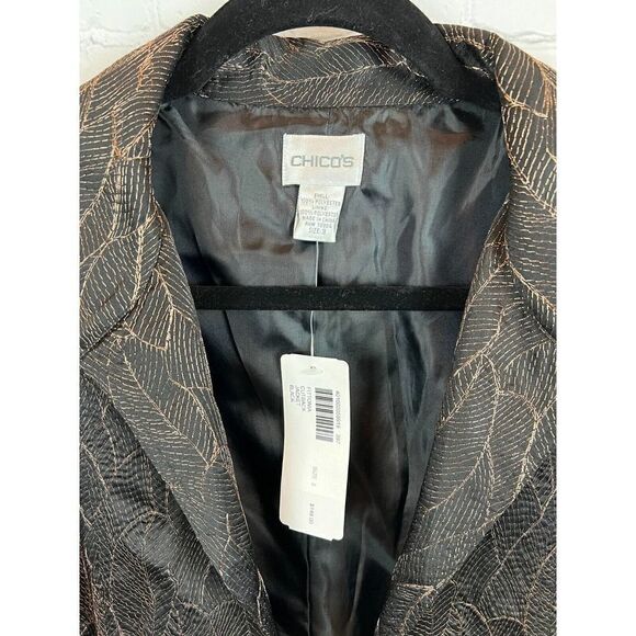 CHICO'S black golden embroidered open front lined jacket blazer 3 16/18 XL NWT - Picture 3 of 8